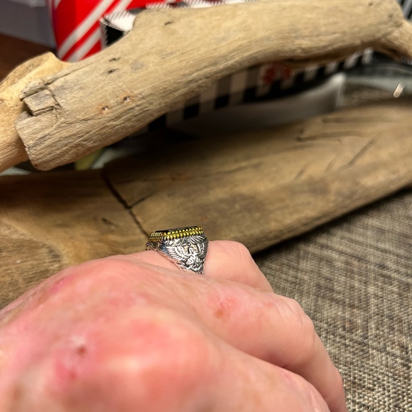 2007-Men’s Engraved Flying Eagle Silver Metal Color Black Inlayed Setting - Picture 11 of 14